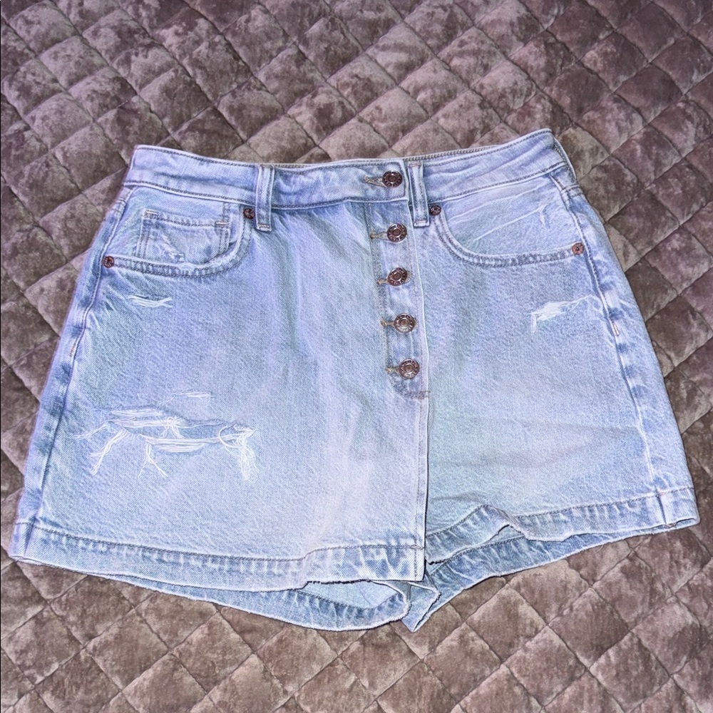 Light Blue Denim Button-Up Skort
